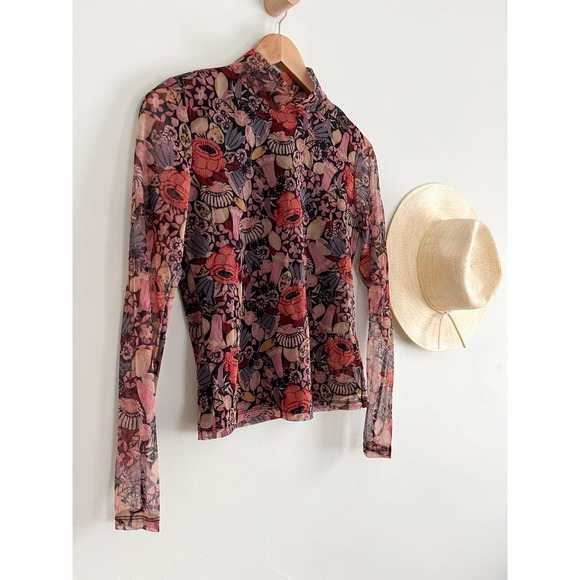 Anthropologie | Gauzy Turtleneck | Burgundy floral | Sz XS - Picture 3 of 9
